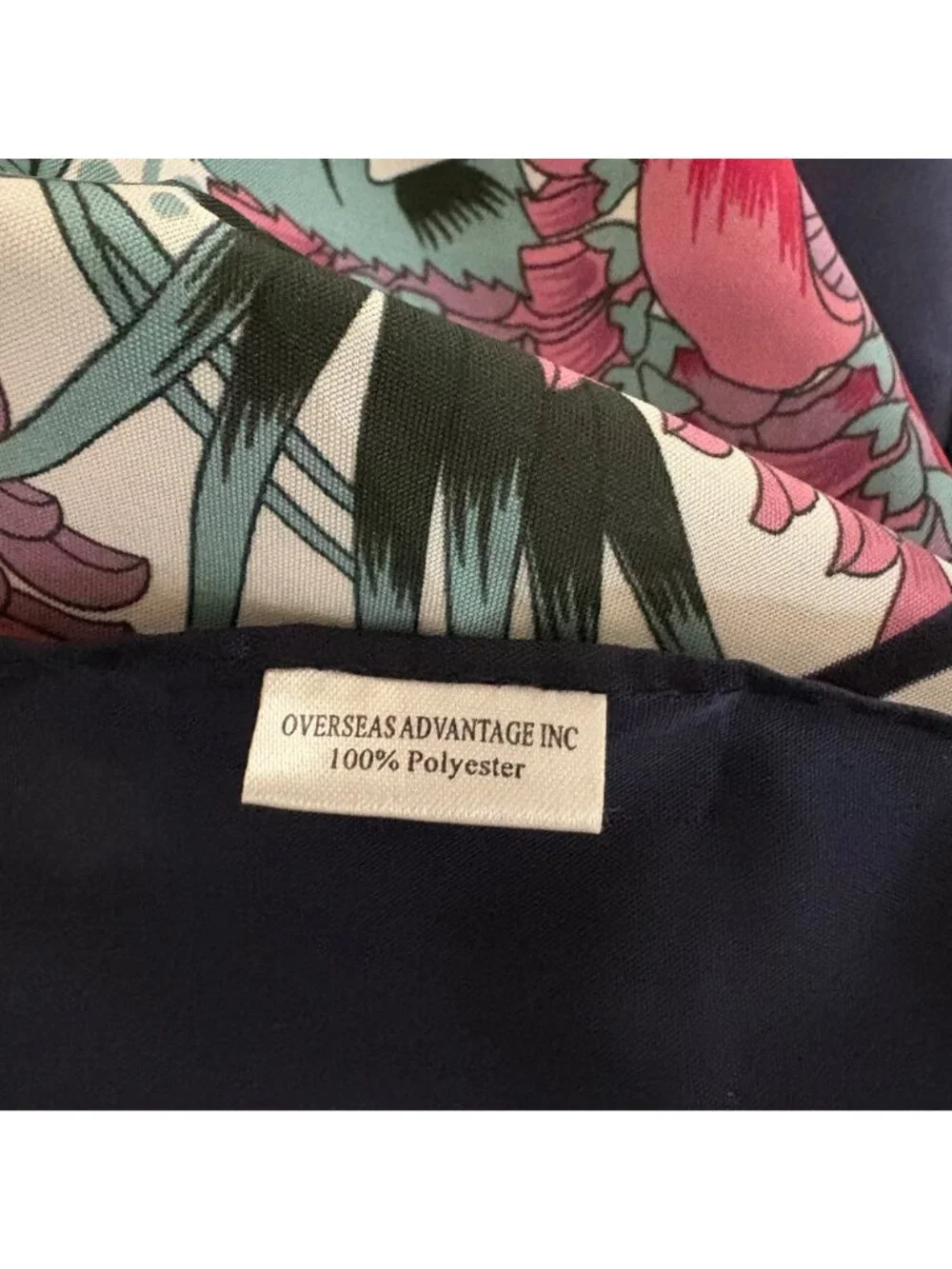 Overseas Advantage Polyester Square Scarf Silky Pink Green Floral Navy Vintage